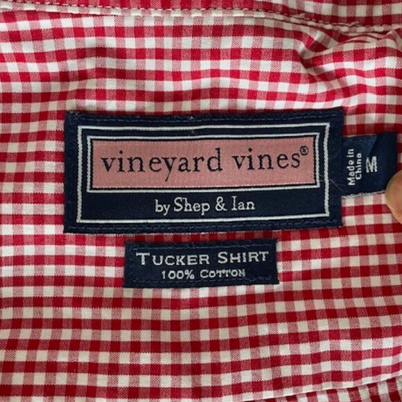 VINEYARD VINES Whale Shirt Gingham Tucker Red White Check LS Medium - Picture 7 of 15